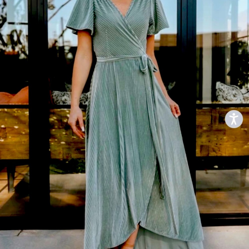 Andi ribbed velvet wrap dress in dusty sage